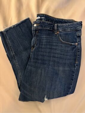 Old Navy Dark Blue Boyfriend Jeans with Frayed Hem